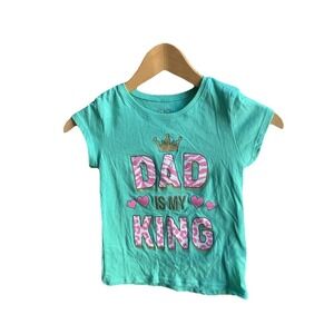 Children's Place T-Shirt S-P 5/6 Short Slv Green Dad Is My King Hearts Gold